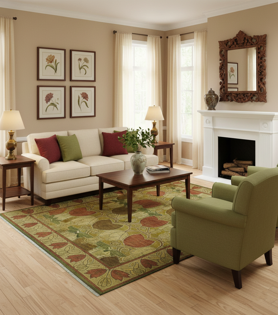 Art and Craft Design Olive Green And Brown Hand Knotted 8x10 Wool Area Rug