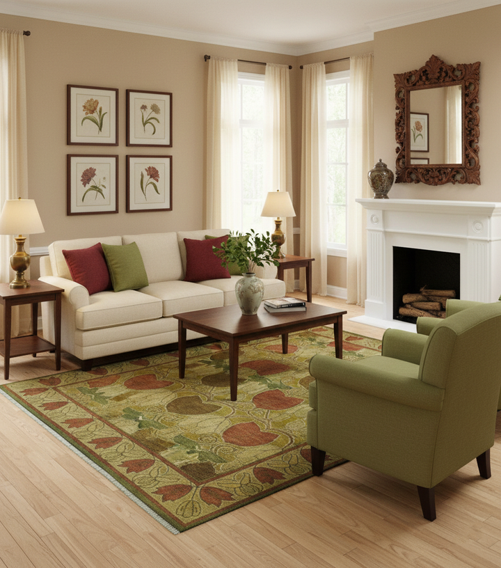 Art and Craft Design Olive Green And Brown Hand Knotted 8x10 Wool Area Rug