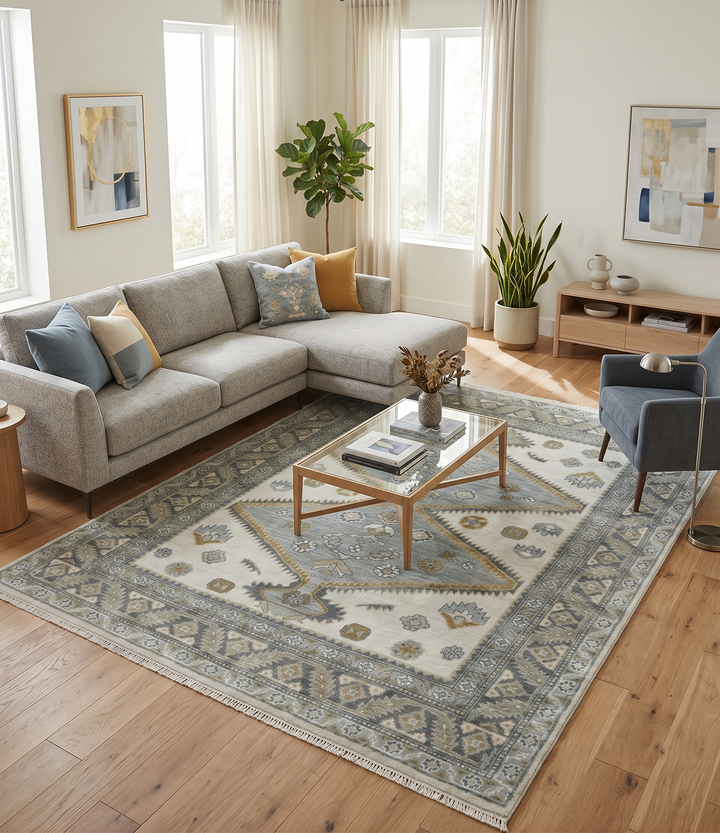 Ivory, Gray and Camel Traditional Medallion Area Rug