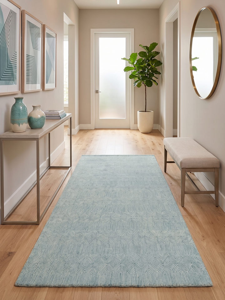 Ready to Ship Teal And Ivory Modern Contemporary Hand Tufted 6x9 Wool Rug