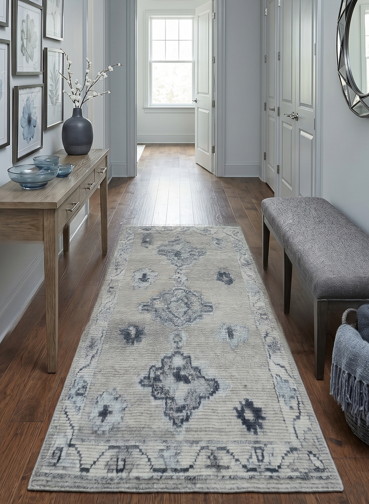 Hand Knotted Charcoal And Beige Traditional with Blended Custom Made Wool Rug