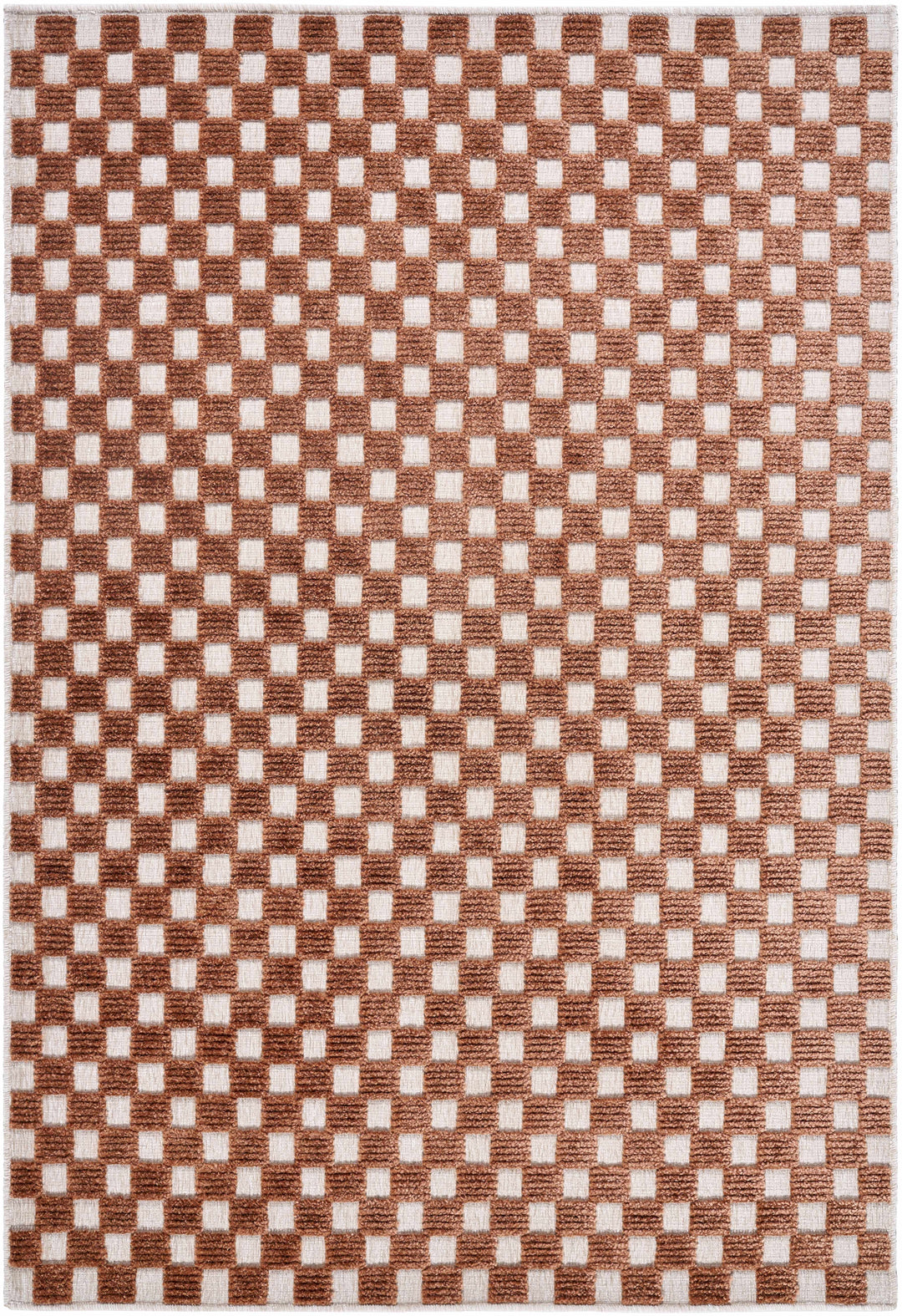 Anthea Modern Checkered Pattern Brown Washable Area Rug
