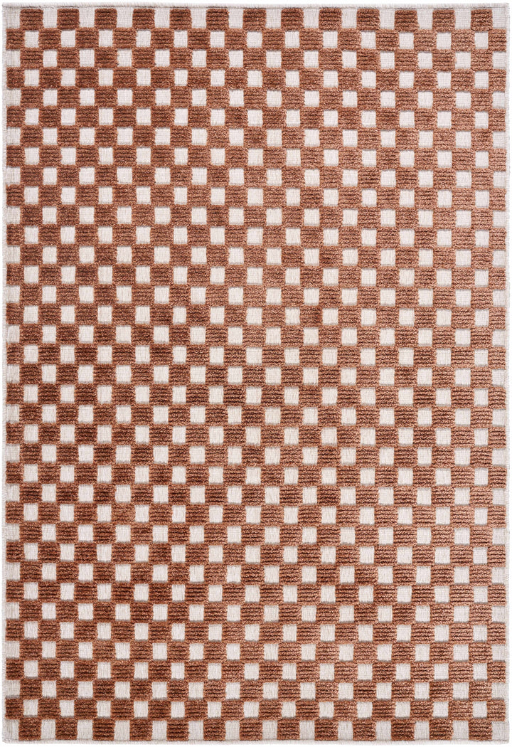 Anthea Modern Checkered Pattern Brown Washable Area Rug