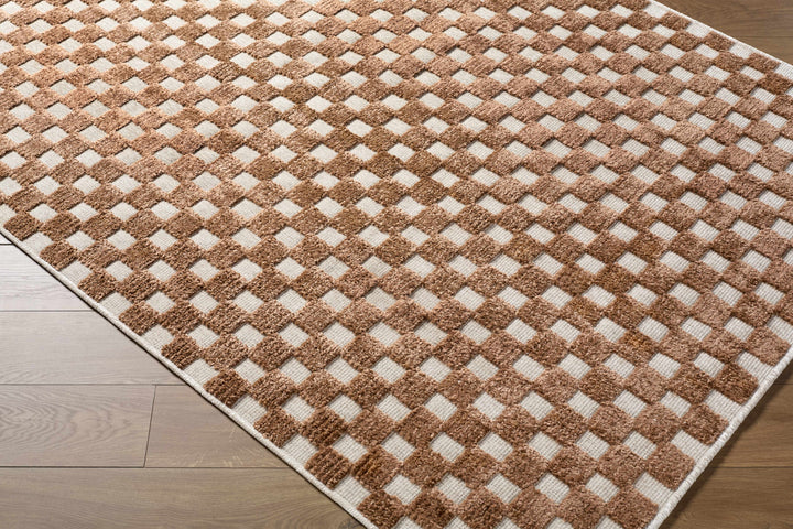 Anthea Modern Checkered Pattern Brown Washable Area Rug