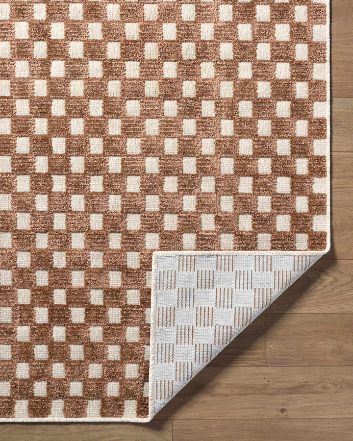 Anthea Modern Checkered Pattern Brown Washable Area Rug