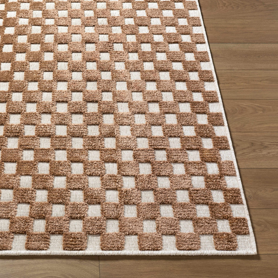 Anthea Modern Checkered Pattern Brown Washable Area Rug