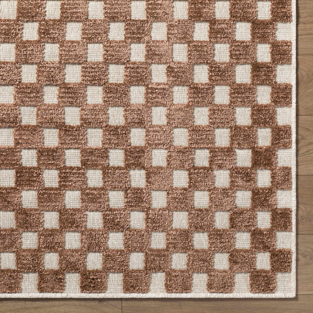 Anthea Modern Checkered Pattern Brown Washable Area Rug
