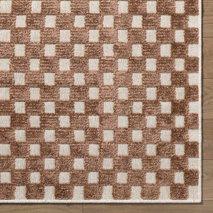 Anthea Modern Checkered Pattern Brown Washable Area Rug