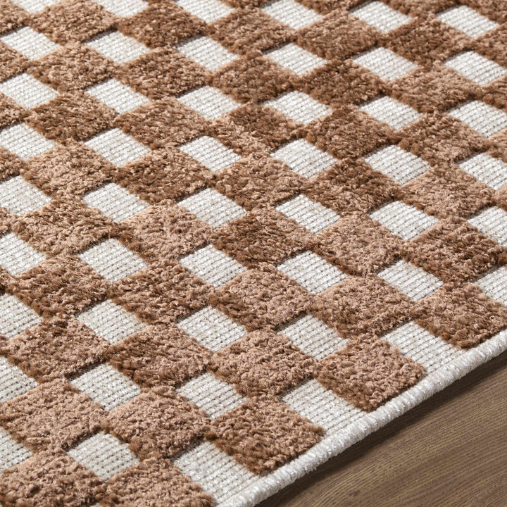 Anthea Modern Checkered Pattern Brown Washable Area Rug