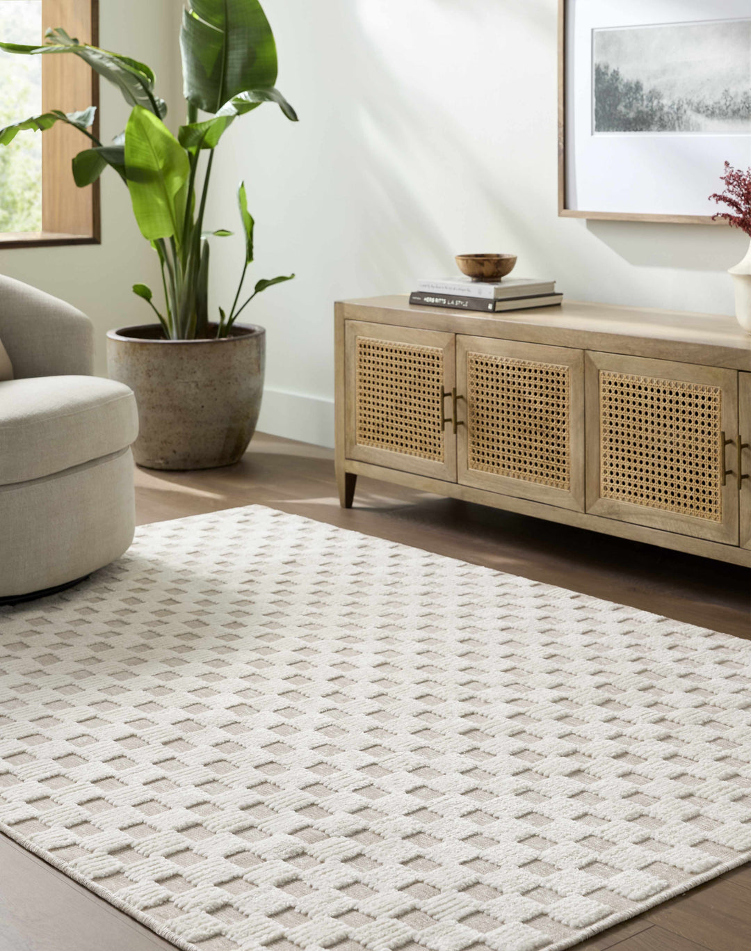 Anthea Modern Geometric Design Ivory Washable Area Rug