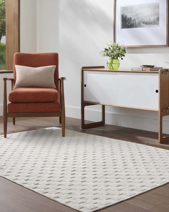 Anthea White Geometric Design Washable Rug