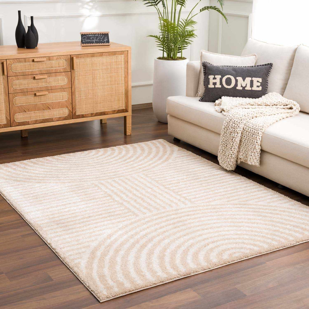 Allard Contemporary Geometrical Beige And Ivory Rug