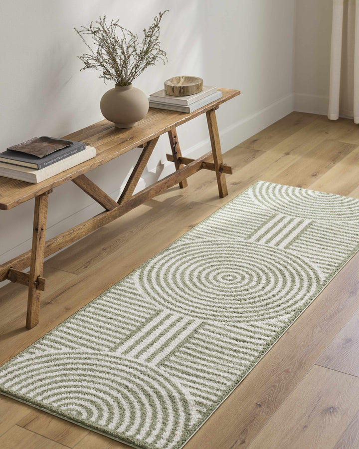 Allard Olive And Beige Contemporary Design Washable Rug