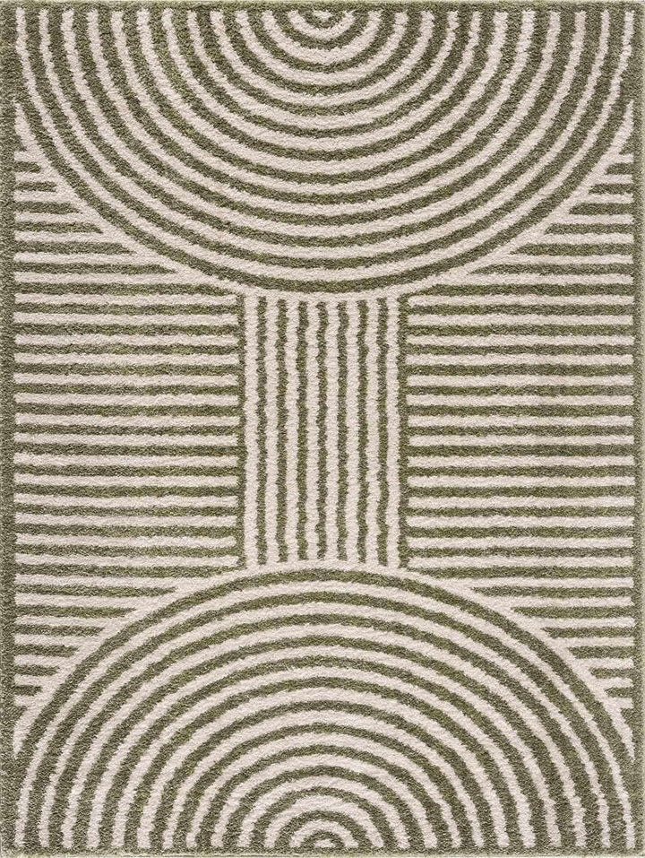 Allard Olive And Beige Contemporary Design Washable Rug