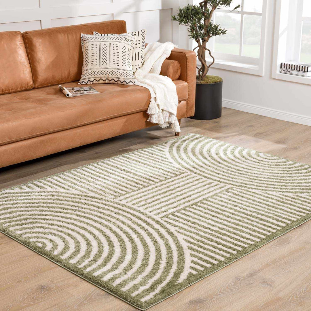 Allard Olive And Beige Contemporary Design Washable Rug