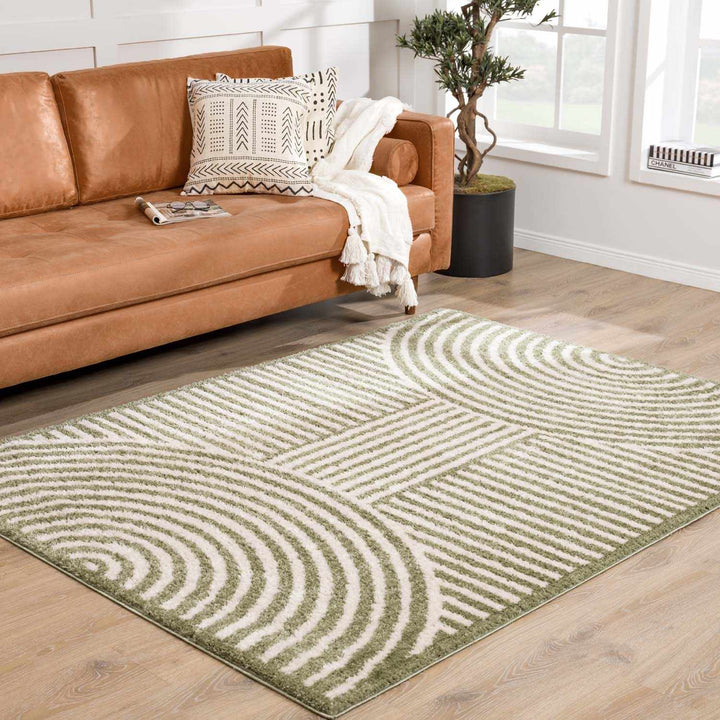 Allard Olive And Beige Contemporary Design Washable Rug