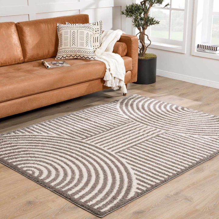 Allard Contemporary Style Beige And Brown Washable Area Rug