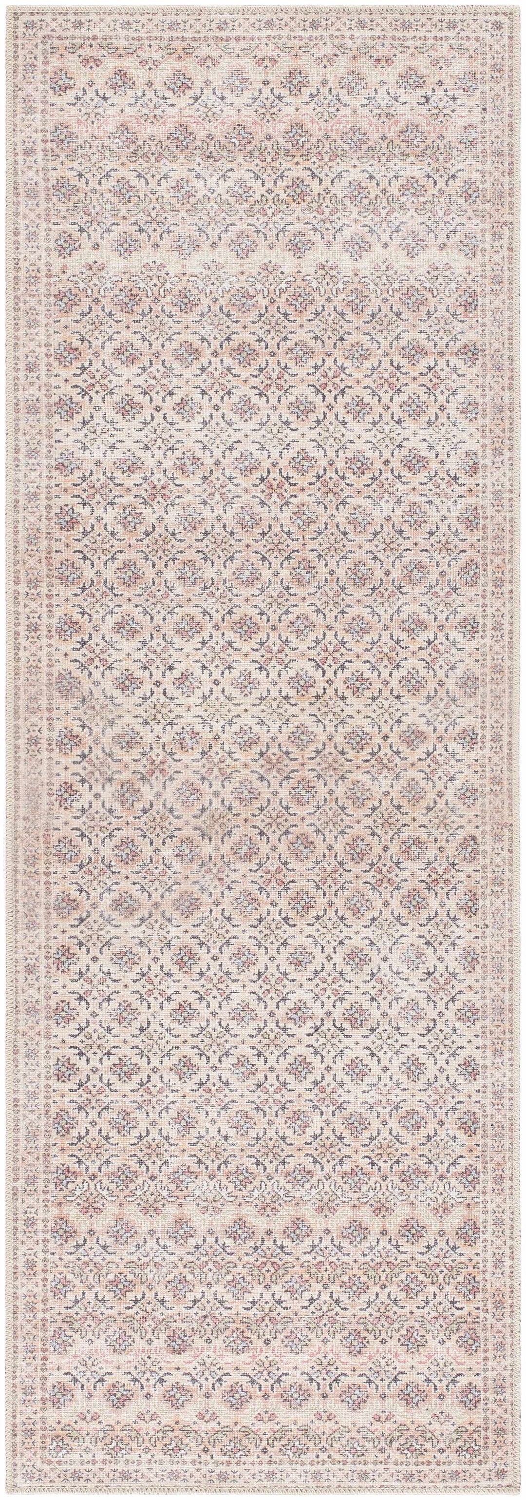 Azalee Modern Floral Design Peach And Blue Washable Area Rug