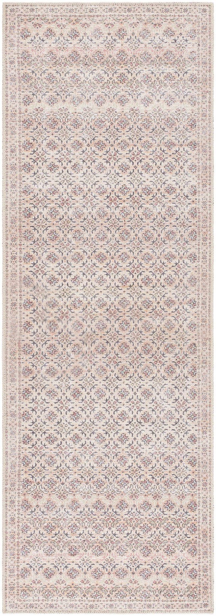Azalee Modern Floral Design Peach And Blue Washable Area Rug