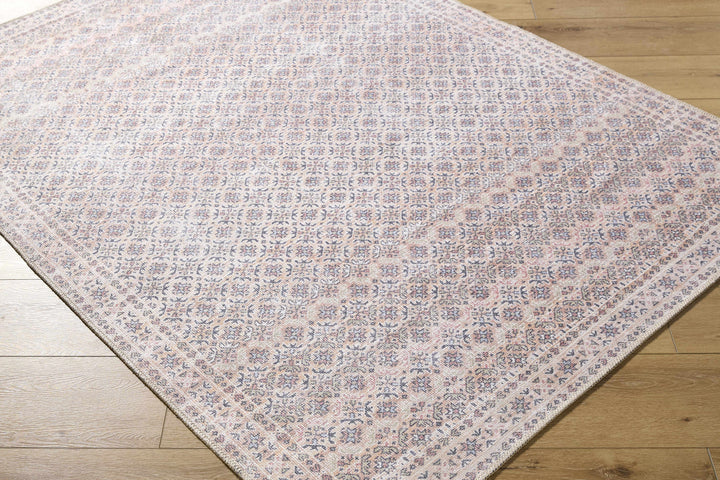 Azalee Modern Floral Design Peach And Blue Washable Area Rug