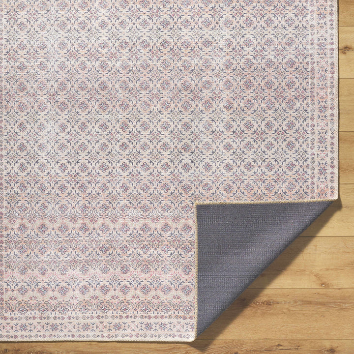Azalee Modern Floral Design Peach And Blue Washable Area Rug