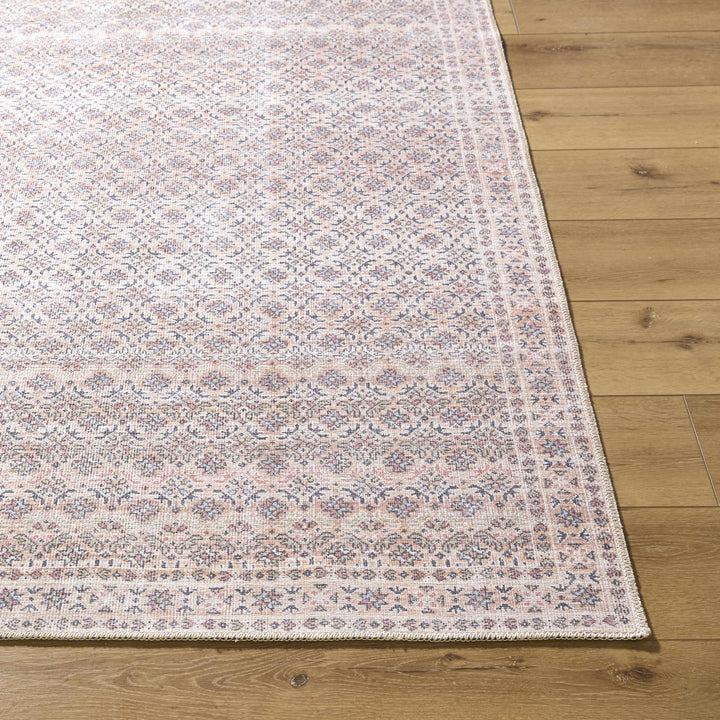 Azalee Modern Floral Design Peach And Blue Washable Area Rug