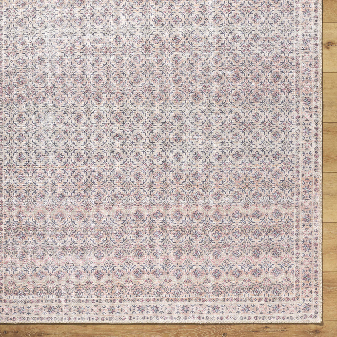 Azalee Modern Floral Design Peach And Blue Washable Area Rug