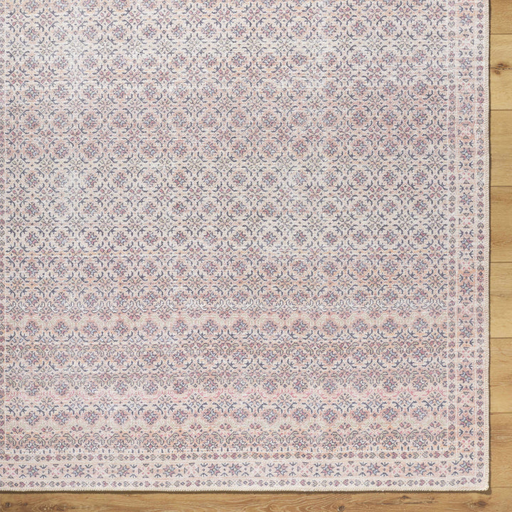 Azalee Modern Floral Design Peach And Blue Washable Area Rug