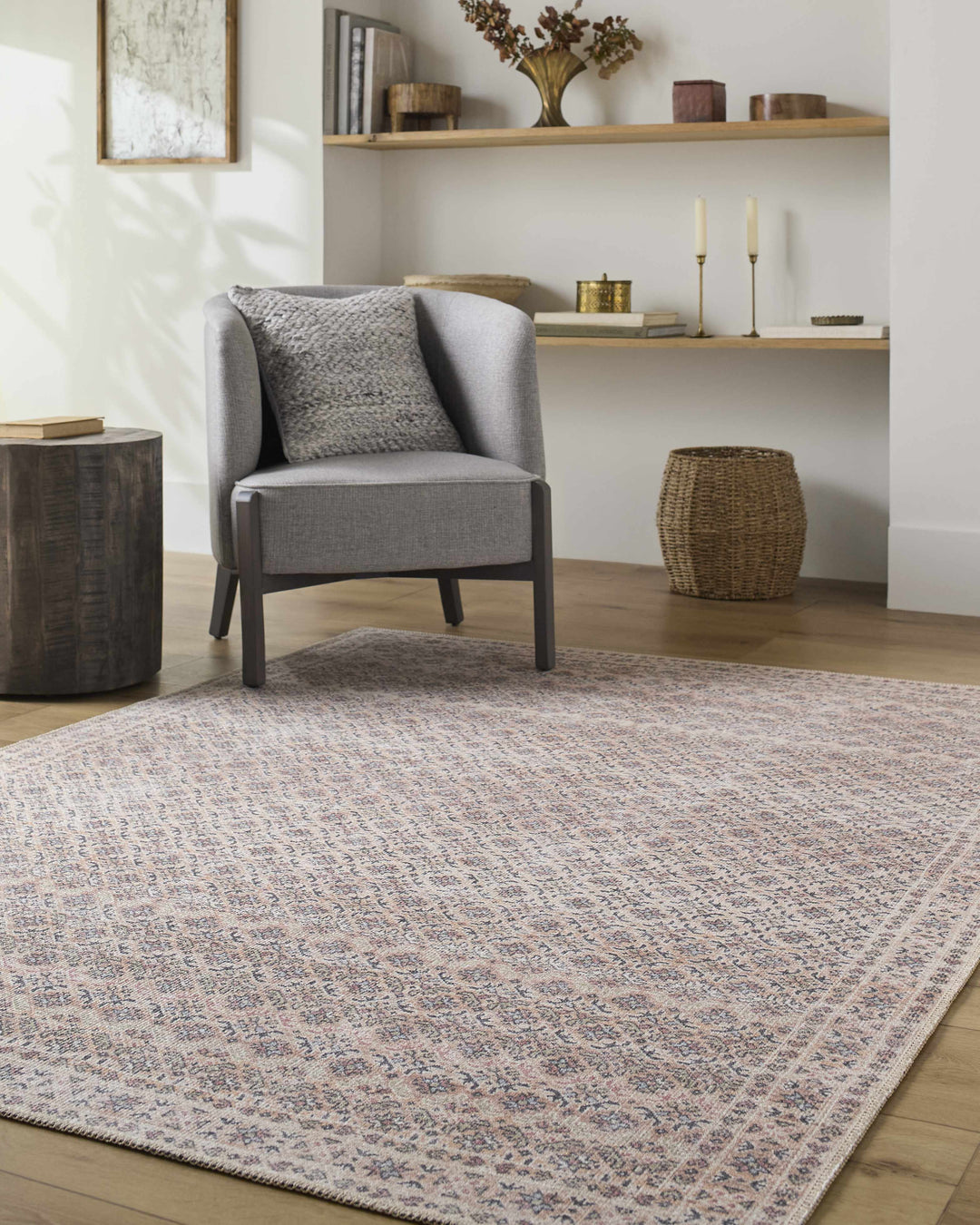 Azalee Modern Floral Design Peach And Blue Washable Area Rug