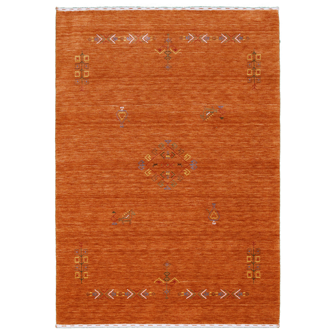 Orange Center Pattern Hand Loomed Wool Area Rug