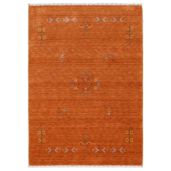 Orange Center Pattern Hand Loomed Wool Area Rug
