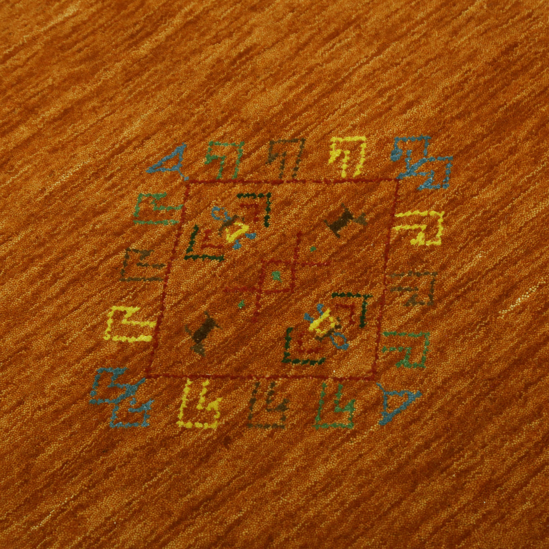 Orange Center Pattern Hand Loomed Wool Area Rug