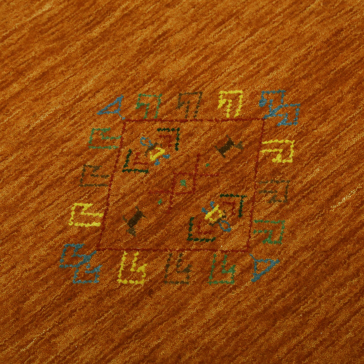 Orange Center Pattern Hand Loomed Wool Area Rug