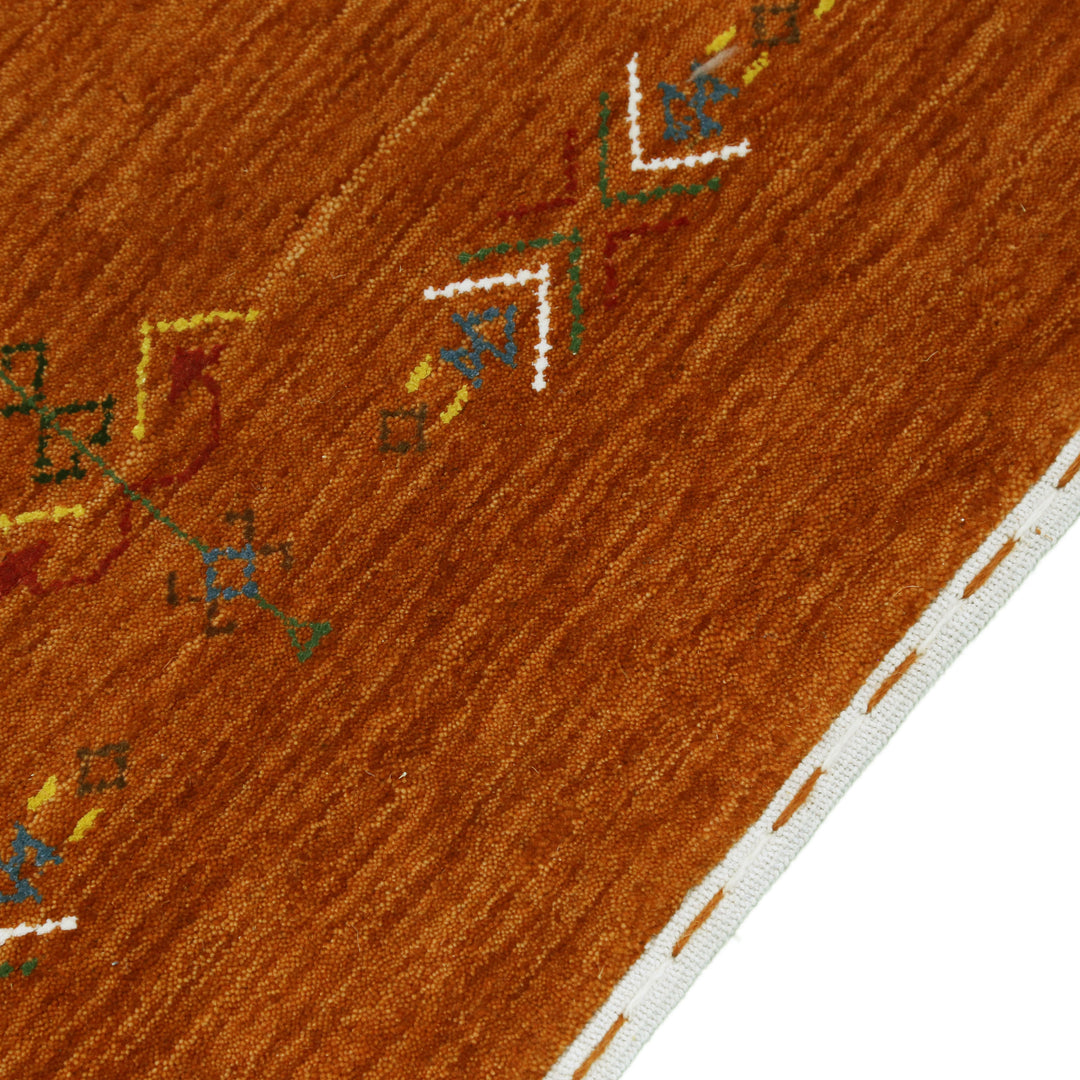 Orange Center Pattern Hand Loomed Wool Area Rug