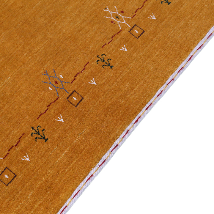 Gold Contemporary Gabbeh Border Design Hand Loomed Wool Area Rug