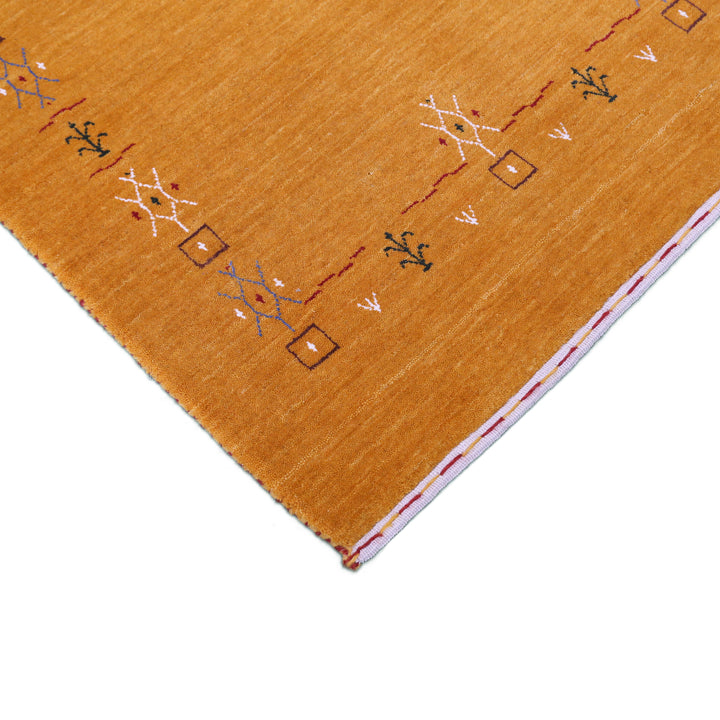 Gold Contemporary Gabbeh Border Design Hand Loomed Wool Area Rug