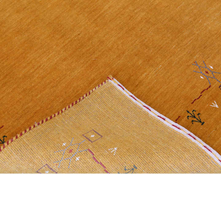 Gold Contemporary Gabbeh Border Design Hand Loomed Wool Area Rug