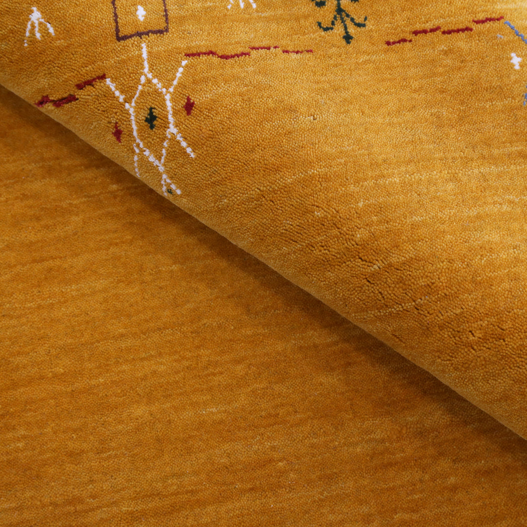 Gold Contemporary Gabbeh Border Design Hand Loomed Wool Area Rug