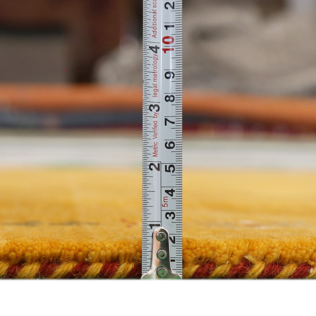 Gold Contemporary Gabbeh Border Design Hand Loomed Wool Area Rug