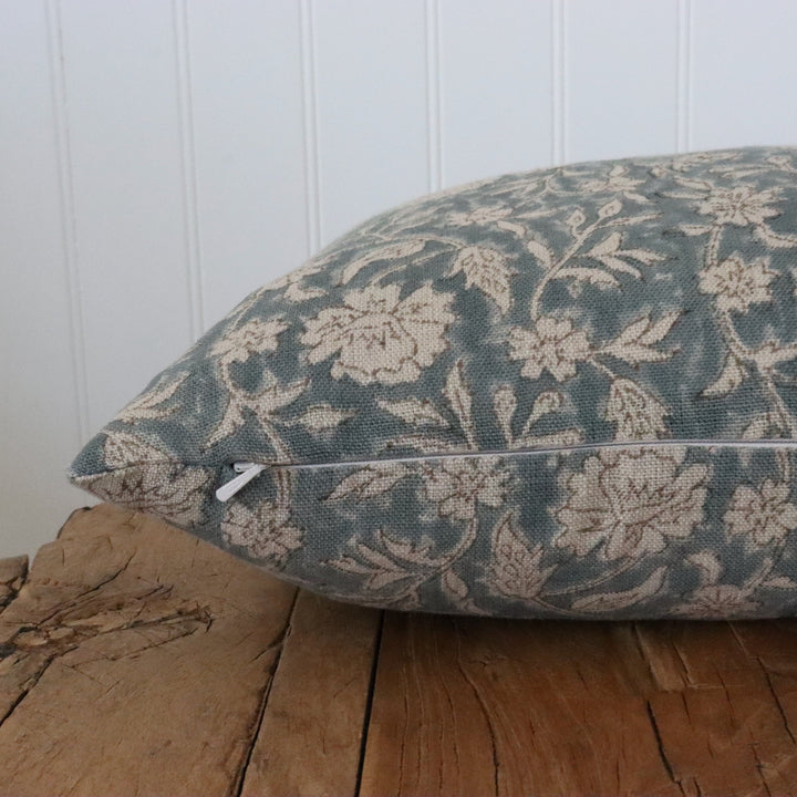Mabel Hand-Block Floral Linen Pillow Cover