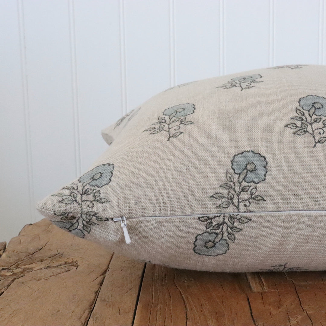 Lottie Hand-Block Floral Linen Pillow Cover