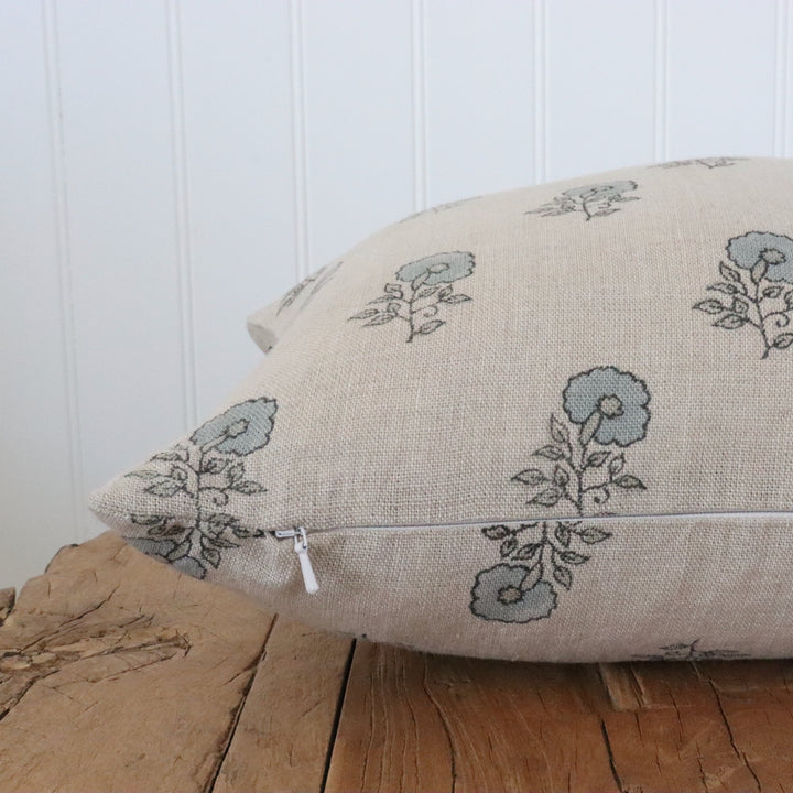 Lottie Hand-Block Floral Linen Pillow Cover