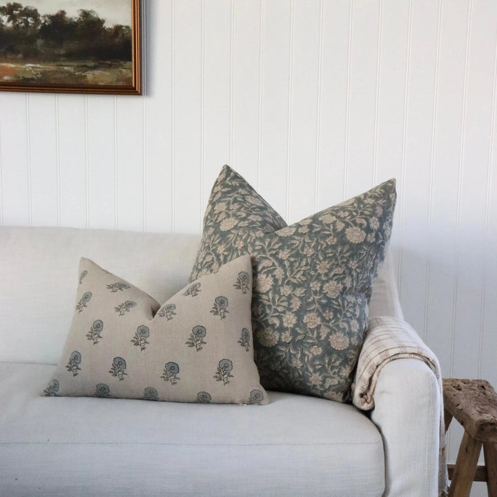 Lottie Hand-Block Floral Linen Pillow Cover