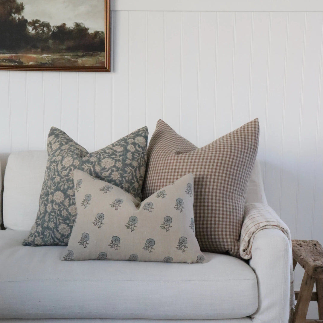 Tan & Cream Gingham Linen Pillow Cover