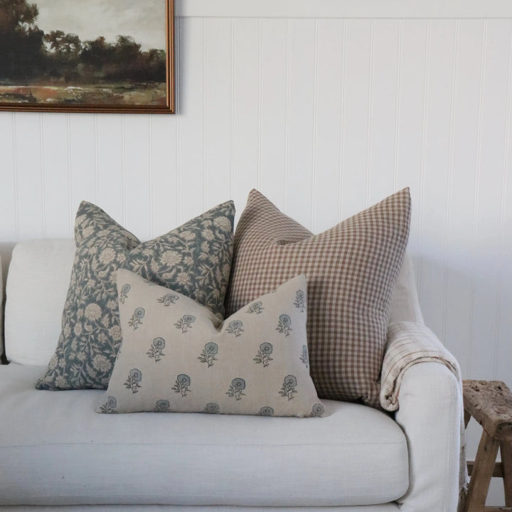 Mabel Hand-Block Floral Linen Pillow Cover