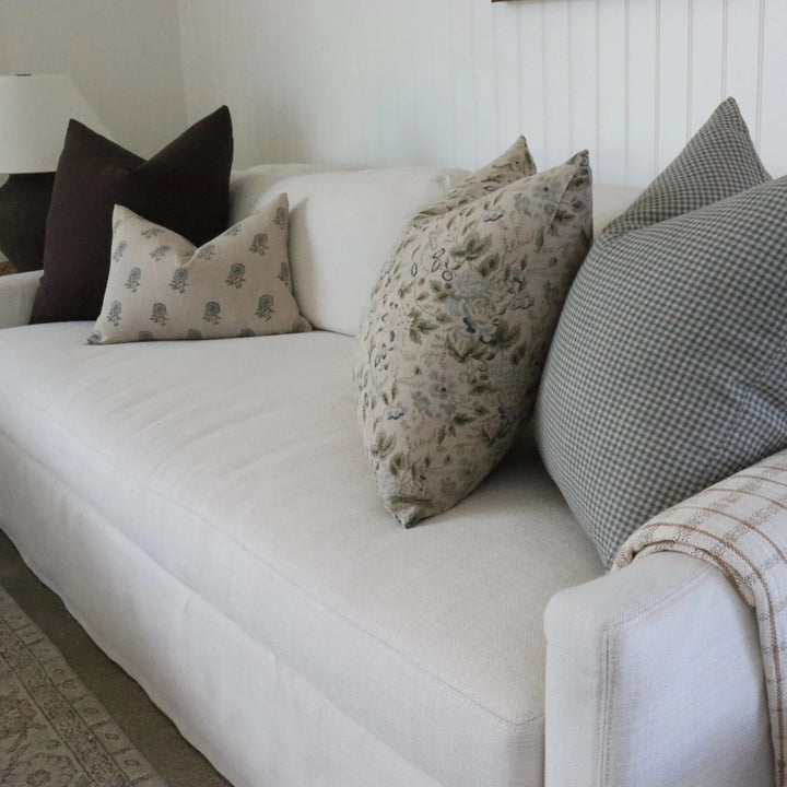 Lottie Hand-Block Floral Linen Pillow Cover