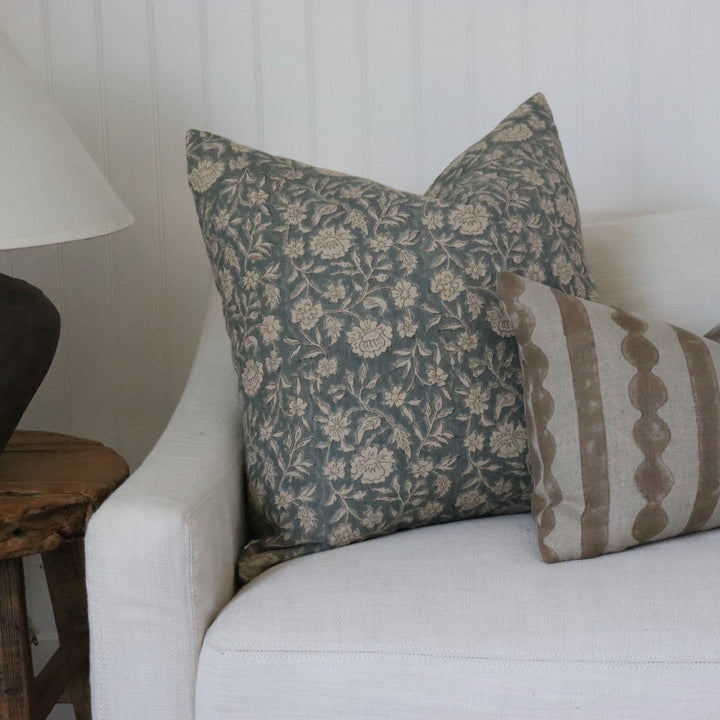 Griffin Hand-Block Tan Stripe Linen Pillow Cover