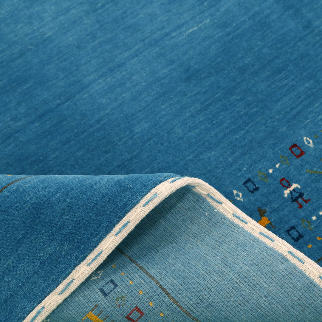 Blue Contemporary Design Hand Loomed Wool Area Rug