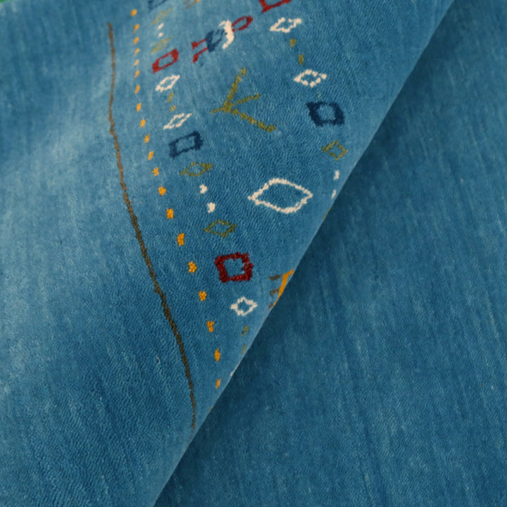 Blue Contemporary Design Hand Loomed Wool Area Rug