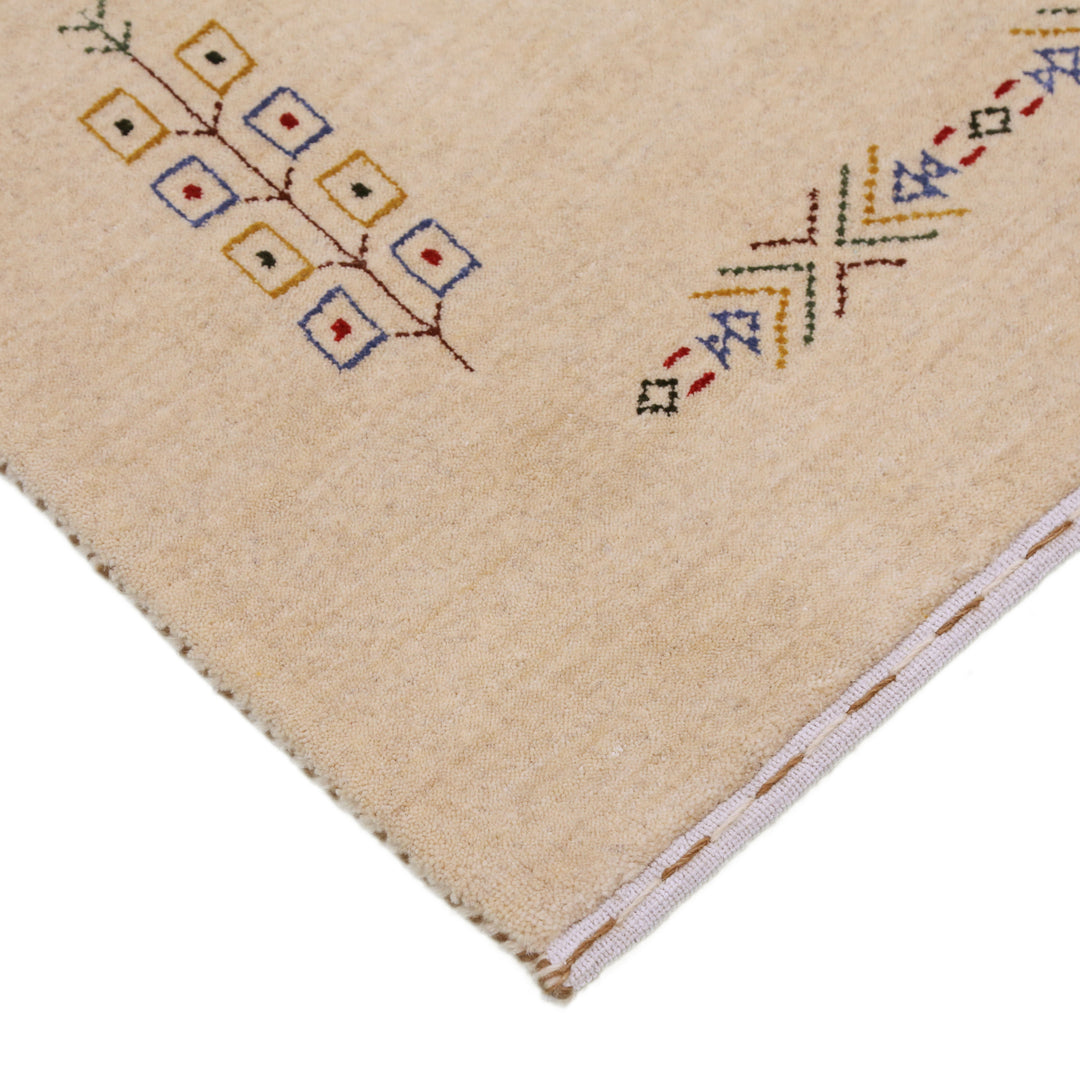 Ivory Border Patterns Hand Loomed Wool Area Rug